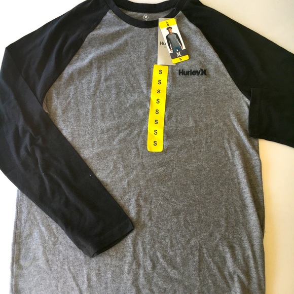Hurley Mens Long Sleeve Tee Shirt  Gray Black Size S Cotton Polyester New - Picture 2 of 8
